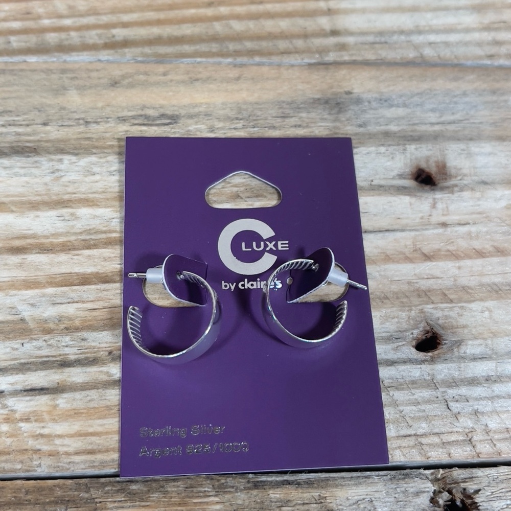 C LUXE By Claire's Sterling Silver Hoop Earrings Ridge Argent 925/1000 Accessory